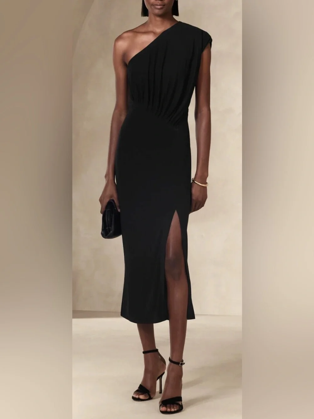 banana republic one shoulder black dress NEW Banana Republic Classy Black Radhi One-Shoulder Midi Cocktail Dress  size M
